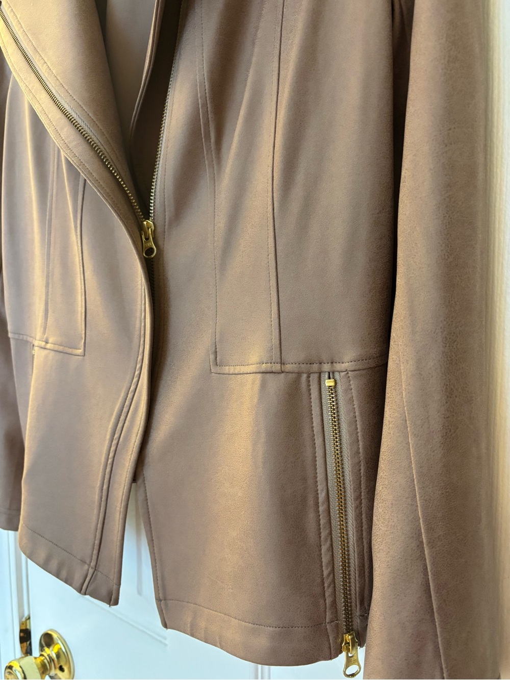Plus 1X Clara Sunwoo Taupe Brown “Liquid Leather” Signature Moto Jacket
